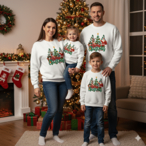 Christmas Family Matching Crewneck Sweatshirt — Merry Christmas Santa & Tree Holiday Sweatshirt