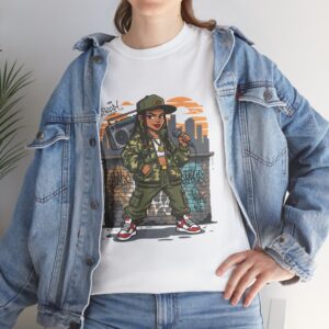 Hip Hop Girl Graphic Tee — Streetwear Urban Dance Retro Boombox Design