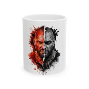 The Real Drago Ceramic Mug (11oz, 15oz) — Dramatic Split Portrait Coffee Cup